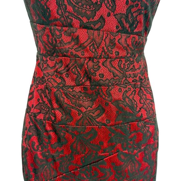 Alyx Petite Red Black Lace Cocktail Party Knee Length Sheath Cap Sleeve Dress 6 - Picture 6 of 16